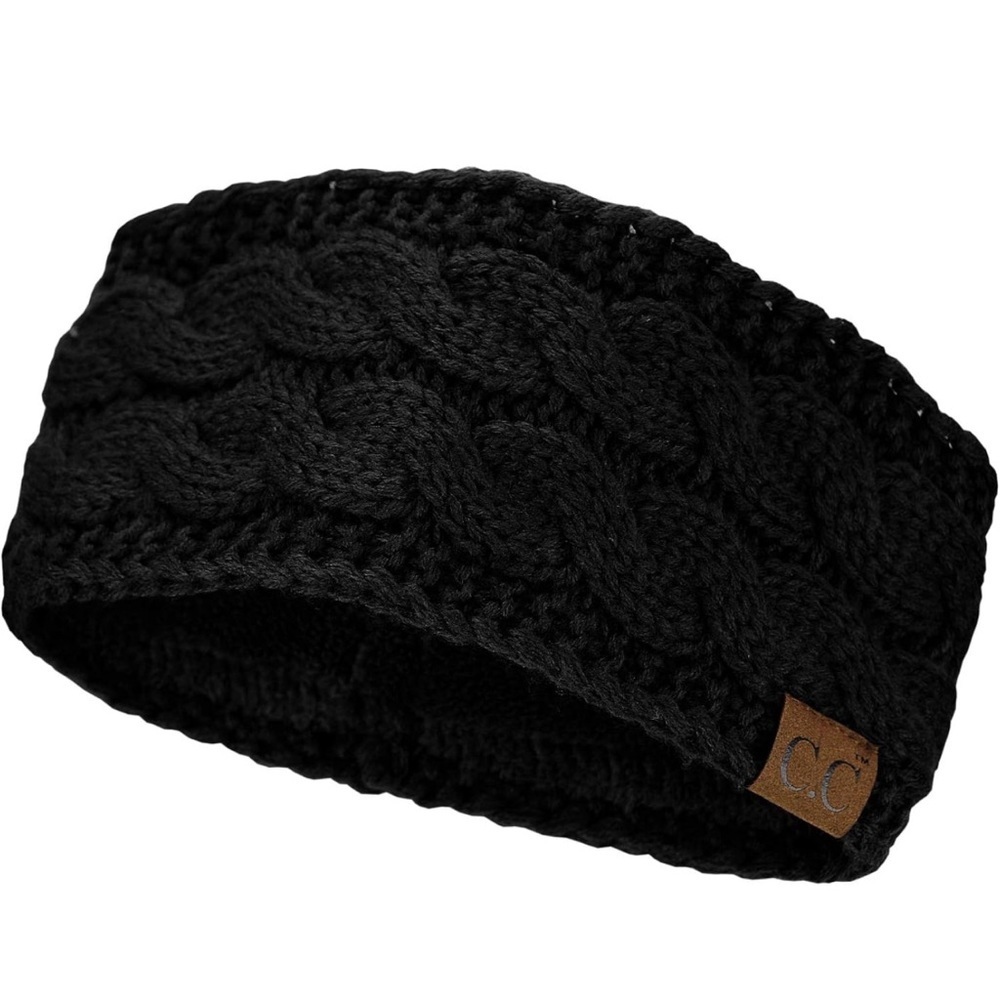 C.C Soft Stretch Winter Warm Cable Knit Fuzzy Lined Ear Warmer Headband - Picture 4 of 4